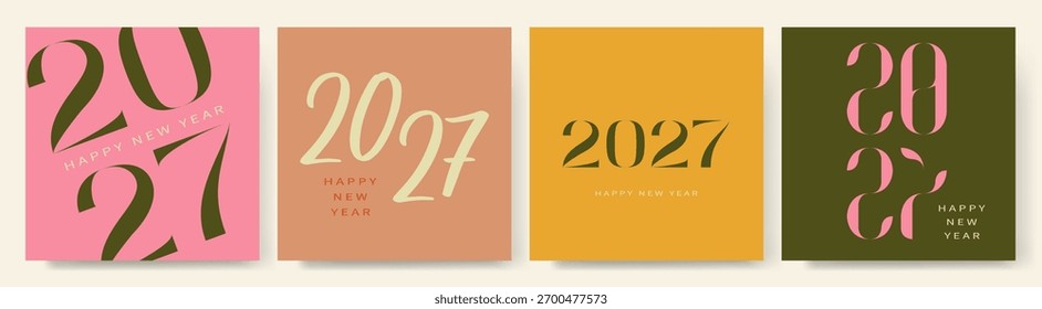 Set des neuen Jahres 2027 Logo Text Design. Stockgrafik. 2027 Logo-Konzept für Kalender, Poster, Flyer, Banner. Modernes Design für Kalender, Einladungen, Grußkarten.