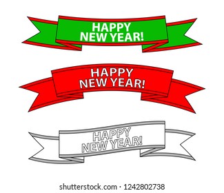set of new year banner ribbons on the isolated background