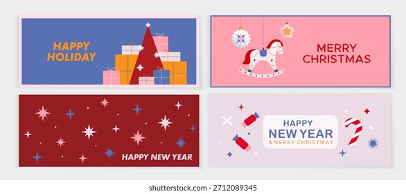 Set of New Year banners in A4 format. Festive posters for winter holidays. Vector banners.