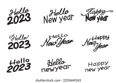 Set of New year Calligraphy. Happy new year, Simple New year lettering collection. Vector illustration.