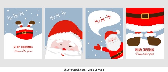 Set new year card with cute Santa Claus. Colorful new year design for social media communication, networking, website badges, greeting cards, posters and more.