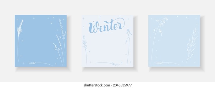 Set of New Year cards - flat cartoon drawing. Festive winter mood for screensaver or template.