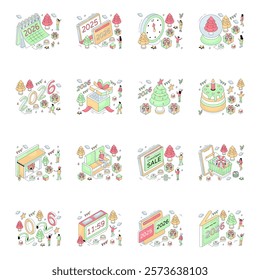 Set of New Year Celebration Isometric Illustrationss

