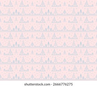 Conjunto de Año Nuevo, patrones de Navidades con abetos. Estampado de invierno noruego escandinavo simple. Ilustración gráfica minimalista. Patrón de espiga rayada con copos de nieve, bolas de nieve.