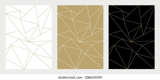 Set New Year and Christmas seamless pattern with abstract geometric golden lines on a dark background. Abstract gold. Luxurious vector. Ideal for gift wrapping, wallpaper, banner, social media posting