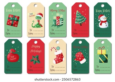 A set of New Year and Christmas tags. Vector illustration