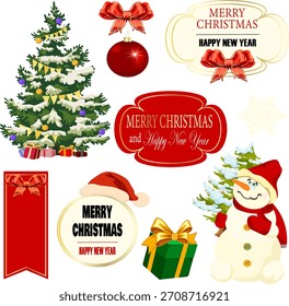 Set of New Year and Christmas vector stickers