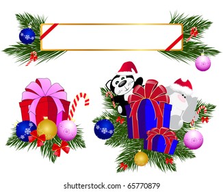 Set of the new year decorations over white background