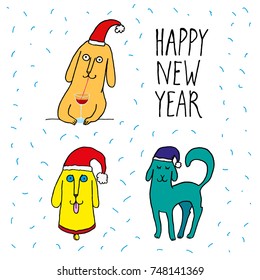 Set of new year dog characters. Vector illustration.