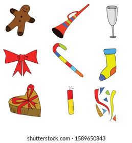 Set of New Year doodle and hand drawn vector