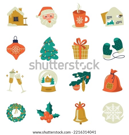Set of New Year elements. Christmas paraphernalia. Vector image.