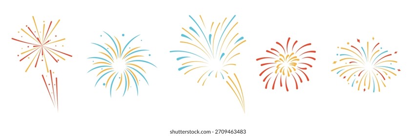 Conjunto de Ilustración vectorial de fuegos artificiales festivos de Año Nuevo 