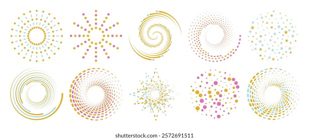 Set of new year firework vector illustration. Collection of golden, light green fireworks on white background. Art design suitable for decoration, print, poster, banner, wallpaper, card, cover.