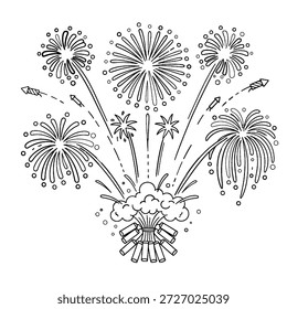 Set von Neujahr Feuerwerk Vektorgrafik. Sammlung von goldenen, hellgrünen, grauen Feuerwerken auf weißem Hintergrund. Kunstdesign geeignet für Dekoration, Druck, Poster, Banner, Tapete, Karte, Abdeckung.
