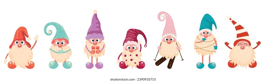 Set of New Year gnomes on white background