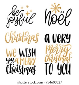 Set of New Year hand lettering on white background. Vector Christmas calligraphic illustrations. Happy Holidays greeting card concepts, poster templates.