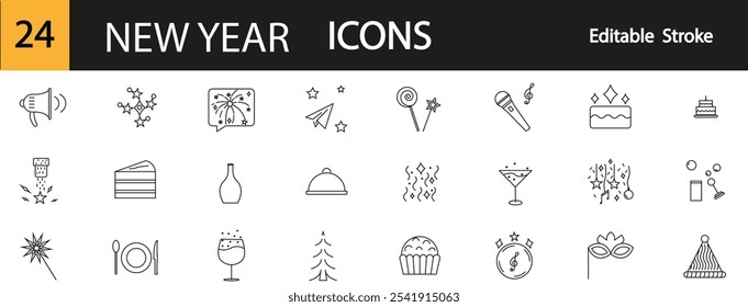 set of new year icons. edit strokes