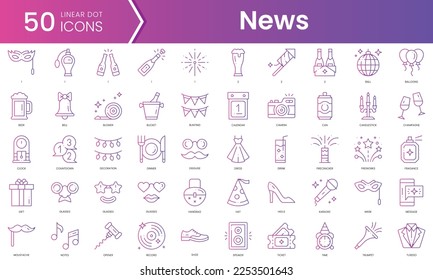 Conjunto de iconos de año nuevo. Conjunto de iconos de estilo de degradado. Ilustración vectorial
