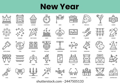 Set of new year icons. Linear style icon bundle. Vector Illustration