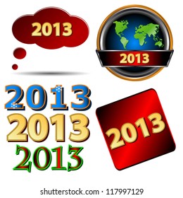 Set of New Year icons located on a white background