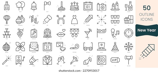 Set of new year icons. Thin linear style icons Pack. Vector Illustration