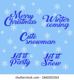 Set of New Year lettering in the style of lettering on a white isolated background in warm 