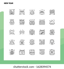 Set of New Year Line Icon set 25 Icons. Vector Minimalism Style Design Black Icons Set. Linear pictogram pack.