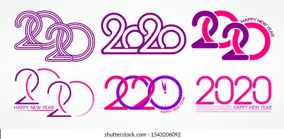 Set of New Year logos. Happy New Year 2020 lettering templates. Isolated vector objects on a light background. Christmas. For the design of holiday cards, banners, New Year's invitations. 