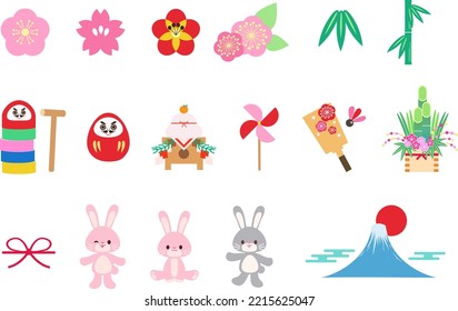 Conjunto de material de Año Nuevo y material de icono de conejo