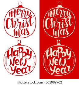 set of New Year merry christmas lettering for greeting card. Vector illustration. Snowy ball. Wallpaper.