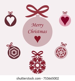 Set of New Year and Merry Christmas balls. Retro cute style. Vector illustration in eps 10.