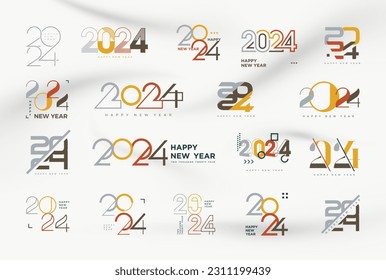 Conjunto de año nuevo número 2024 vector con colorido brillante y hermoso. Diseño vectorial premium para fondo, portada, afiche, banner, calendario y feliz celebración del año 2024.