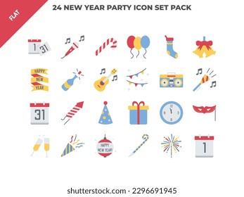 Icono plano del partido de Año Nuevo - Ilustración del vector del Año Nuevo feliz.