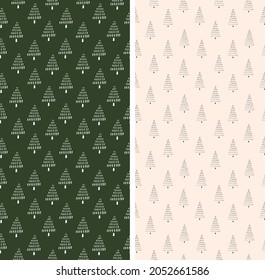 Set of new year patterns with repeating spruce trees vector illustration