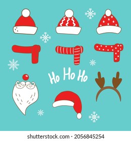 set of new year red caps, hats isolated