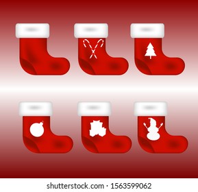 
set of new year red socks with various patterns on them