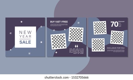 Set of new year sale square banner. Editable banner for social media post, web and internet. Discount Sale banner for new year special offer template design
