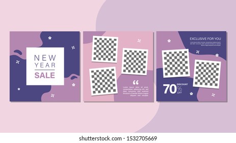 Set of new year sale square banner. Editable banner for social media post, web and internet. Discount Sale banner for new year special offer template design