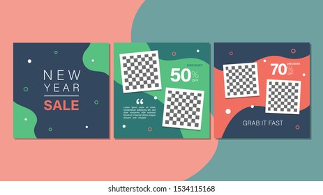 Set of new year sale square banner. Editable banner for social media post, web and internet. Discount Sale banner for new year special offer template design