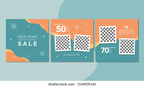Set of new year sale square banner. Editable banner for social media post, web and internet. Discount Sale banner for new year special offer template design
