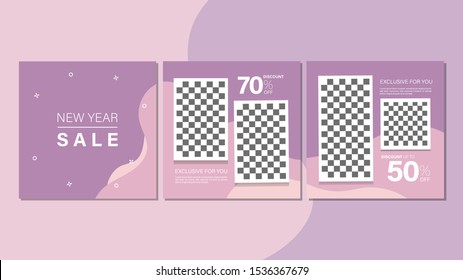 Set of new year sale square banner. Editable banner for social media post, web and internet. Discount Sale banner for new year special offer template design