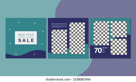 Set of new year sale square banner. Editable banner for social media post, web and internet. Discount Sale banner for new year special offer template design