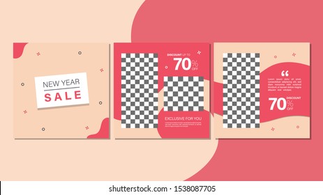 Set of new year sale square banner. Editable banner for social media post, web and internet. Discount Sale banner for new year special offer template design