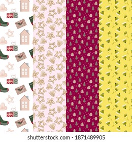 set of new year seamless patterns. print for design of fabric, pillows, tablecloths, wrapping paper.