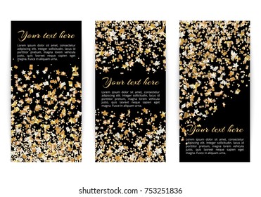 A set New year shiny background of banners with bright falling stars of confetti for festive decoration