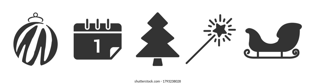 Set of new year simple icons in black