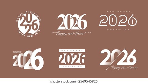 Set of New Year symbols 2026. Creative number 2026 design. Calendar logo, business icons, holidays element, internet banner. Vector numbers flat and 3D elements. Decorative template.