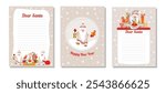 Set of New Year templates with cute gnomes for holiday cards, wish lists for Santa Claus, greeting cards. Vector illustration EPS 10.