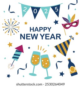 Set of New Year theme elements. New Year party vector collection
