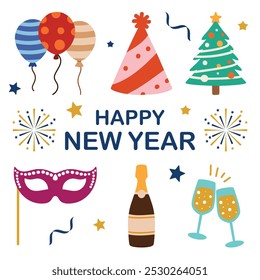 Set of New Year theme elements. New Year party vector collection